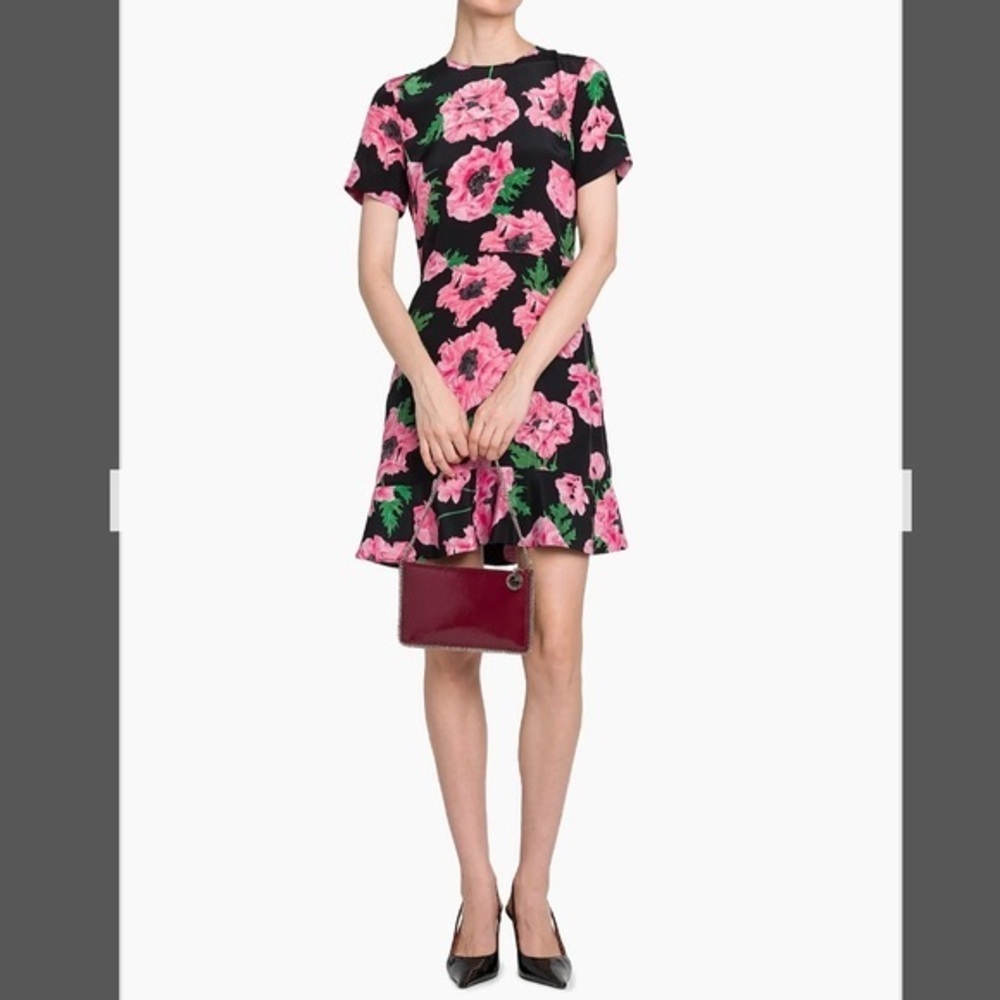 Stella McCartney Silk Iconic Poppy Print Minidress in Black/Pink Size 38/US 2-4